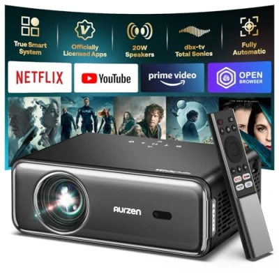 Image de AURZEN Eazze D1 Pro Videoprojecteur 4K Officielle NetfIix, DoIby, Auto Focus/Keystone, HDR10, Mini Vidéoprojecteur WiFi Bluetooth Portable, Full HD 1080P Vidéo Projecteur, Zoom 50% HDMI/USB