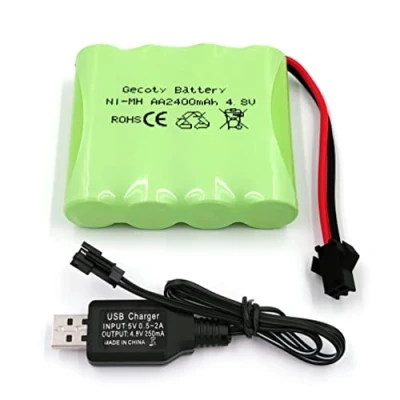 Image de Gecoty® Batterie rechargeable Ni MH, AA, 4,8 V, 2400 mAh, avec câble de charge (prise SM)