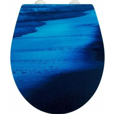 Image de WENKO abattant WC Deep Sea avec Surface Relief, Frein de Chute, Lunette en duroplastique antibactérien hygiénique et incassable, Fixation Acier INOX, 38x44,5 cm, Multicolore