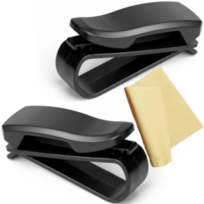Image de Porte Lunettes pour Voiture x2 Original Pare Soleil + Chiffon de Lunette Clip Noir Mat Support Gadget Interieur Utile Accessoire Femme / Homme Range