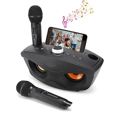 Image de Bewinner Système de Karaoké Bluetooth, Enceinte Bluetooth avec Deux Microphones, Support Téléphone/Carte USB/TF/Entrée AUX, Haut Parleur Portable pour Les Fêtes à Domicile, Mariage