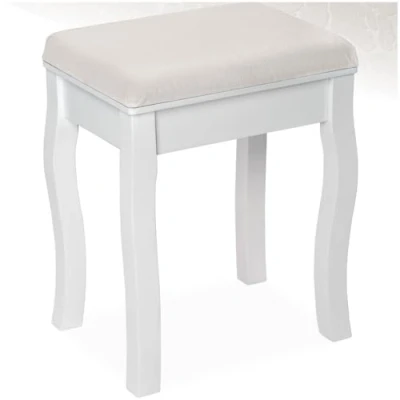 Image de TecTake Tabouret Pouf pour Coiffeuse avec Coussin Petite Chaise en Bois Blanc env. 40x30x51cm