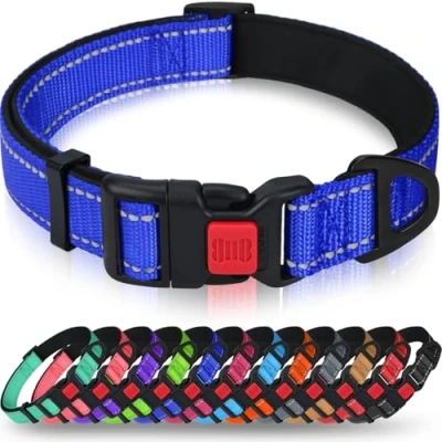 Image de Taglory Collier pour Chien, en Nylon Réfléchissant Réglable Classique avec Rembourré Doux Respirant Mesh Petits Chiens, S, Bleu Foncé
