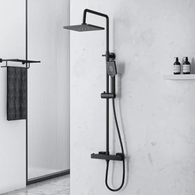 Image de MORADO Colonne de Douche thermostatique noir,Colonne avec mitigeur baignoire,Ensemble douche,Systeme Pluie pour Salle Bain,noir mat