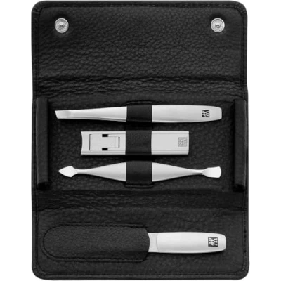 Image de ZWILLING Manucure kit (4 pièces, Étui à bouton pression, Cuir véritable, Design ergonomique, avec coupe ongles compact), Premium, noir