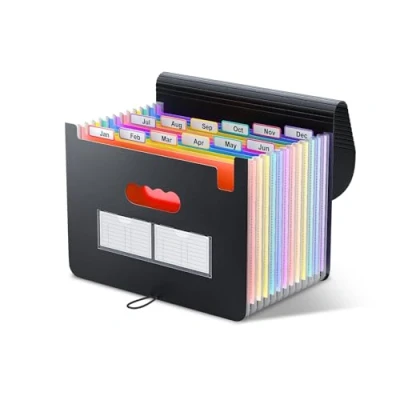 Image de ThinkTex Trieur A4,12 Pochettes Rangement Papier Administratif/Classeur avec Intercalaire, Dossier Classement Bureau/Classeur Documents Chemises, Support de pour Bureau Couvercle