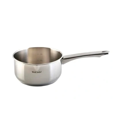 Image de Wecook! Casserole en acier inoxydable 18/10 avec bec verseur et échelle de mesure pratique, Ø 16 cm, cap. 1,5 lit., adaptée à tous les types cuisinières dont induction