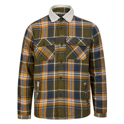 Image de Hess Sherpa Fleece Lined Checked Flannel Cotton Overshirt Jacket in Grape Leaf Tokyo Laundry XL