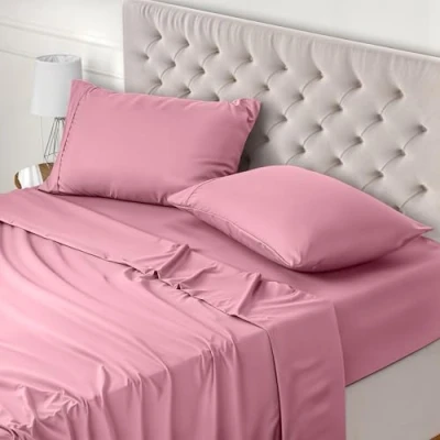 Image de Utopia Bedding Parure de Lit 135x190, Draps 2 Personnes, Ensemble 4 Pièces, Polyester Microfibre, 1 Drap Housse Plat 225x255 et Taies d&#039;oreillers 50x75, Rose