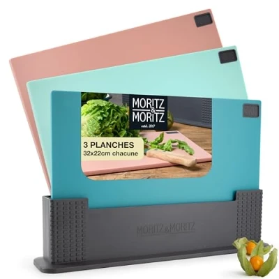 Image de Moritz &amp; Set Planche a decouper avec support 32 x 22 cm professionnelle Coloré Grande Planches à Découper Lavable au Lave Vaisselle et Hygiénique