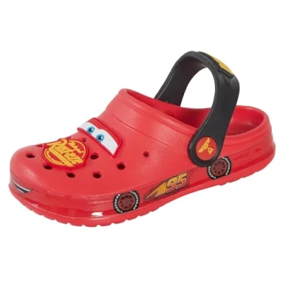 Image de Disney Sabots Cars pour garçons avec breloques Flash McQueen Sliders sangle de cheville Chaussures plage, rouge/jaune, 27 EU