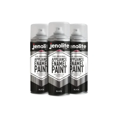 Image de JENOLITE Peinture émail pour appareils électroménagers Noir 3 x 400 ml de retouche idéale réfrigérateurs, congélateurs, machines à laver, radiateurs