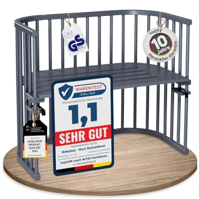 Image de Cododo babybay Maxi en bois de hêtre massif I Hauteur réglable continu pour le lit enfant bébé et écologique qui grandit avec l&#039;enfant, laqué gris ardoise