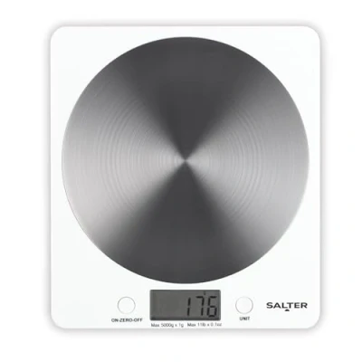 Image de Salter 1036 WHSSDR Disc Balance de Cuisine Électronique, Numérique avec Plateforme Disque en Acier Inoxydable, Fonction Ajouter &amp; Peser/Tare, Affichage LCD Facile à Lire, Capacité 5KG