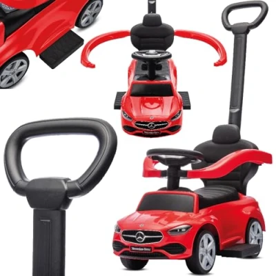 Image de sun baby Voiture à Pousser avec Barre Mercedes C Class dès 12 Mois, Dossier Haut, Volant Audio, Repose Pieds Extensibles, Compartiment de Rangement (Rouge)