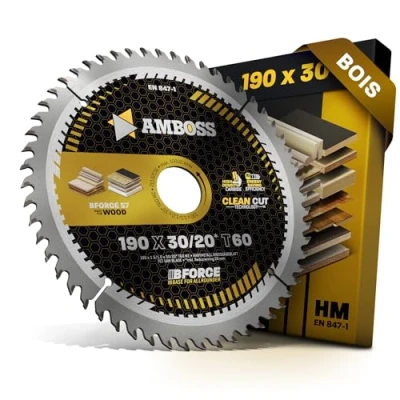 Image de AMBOSS WERKZEUGE® Lame de scie circulaire en métal dur 190 x 30 mm 20 dents Z60 alternées pour batterie bois Coupe fine + bague réduction