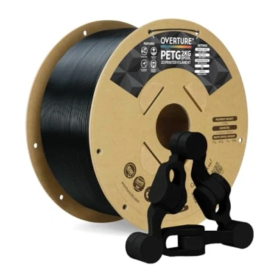 Image de OVERTURE PETG Filament 1.75mm, Bobine de 2kg(4,4lbs), Précision dimensionnelle +/ 0,02 mm (Noir 2kg*1)