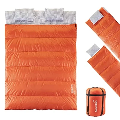 Image de Skandika Sac de Couchage rectangulaire Iceland Double Adulte 2 Places, 3 Saisons, avec/sans Flanelle, utilisable comme Individuel (Cayenne)