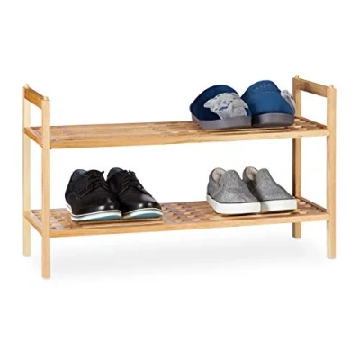Image de Relaxdays Étagère à Chaussures, empilable, 2 Niveaux, Bois de Noyer, Jusqu’à 6 Paires, HLP 41 x 69 27 cm, Nature, 1