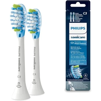 Image de Philips Sonicare Lot de 2 têtes brosses à dents électriques soniques C3 Premium Plaque Defence, Blanc (Modèle HX9042/17)