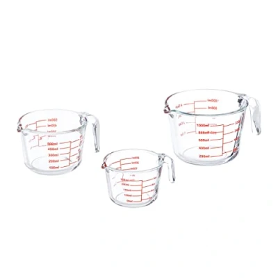 Image de Relaxdays Lot de 3 Verres mesureurs, Carafe graduée 250 ML, 500 1 L, résistant Chaleur et Micro Ondes, Transparent