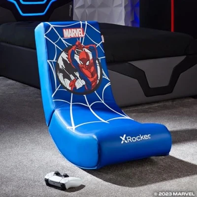 Image de X Rocker Marvel Spider Man chaise de jeu vidéo à bascule pour juniors, siège pliable sous licence Spiderman, en similicuir enfants Hero Édition Bleu