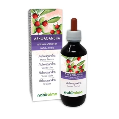Image de Ashwagandha ou Ginseng indien (Withania somnifera) racines Teinture Mère sans alcool Naturalma Extrait liquide gouttes 200 ml Complément alimentaire Végétalien végan