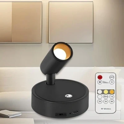 Image de Kambo Spot LED Sans Fil Rechargeable 4000mAh Éclairage d&#039;Art Mini et Lampe de Lecture avec Télécommande Touche Tactile Minuterie Intégrée pour Plantes, d&#039;Art, Armoires, Chambre, Salon, 1 Pièce