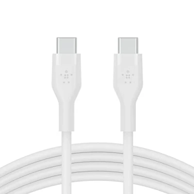 Image de Belkin BoostCharge Flex câble USB C vers en silicone, certifié IF, recharge Power Delivery, pour iPhone 15, MacBook, iPad Pro, Samsung Galaxy S24, Google Pixel, etc, 3 m, blanc