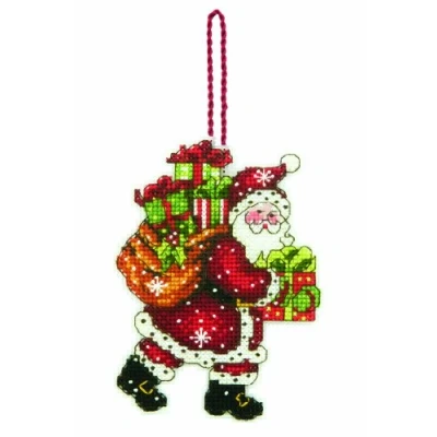Image de DIMENSIONS Susan Winget Santa W/Sac Ornement compté Point de Croix Kit 3 1/2 X 4 3/4&quot; 14 Compter Une Toile en, Claire