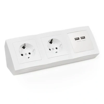 Image de MC POWER Bloc multiprise encastrable Flair Double Prise de Terre + 2 x USB, câble 15 cm, 250 V / 16 A, Montage en Blanc Mat