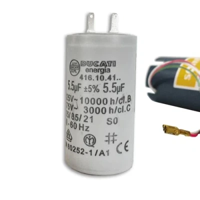 Image de Condensateurs Cylindrique pour Volet Roulant SOMFY, SIMU, NICE Condensateur Deux Cosses 2,8mm Type Faston moteur (5,5 uF (pour 12 à 15 Nm))