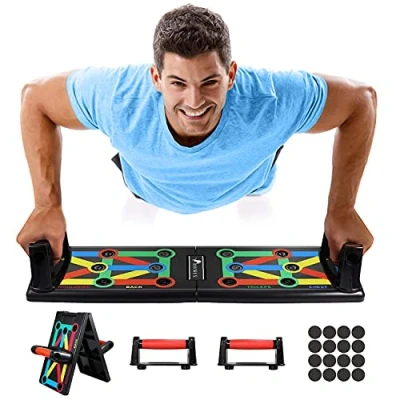 Image de ROMIX Push Up Board, 12 en 1 Multifonction Système Pliable Planche de Musculation avec Poignées Pompe, Portable Entraînement Domicile Gym Fitness Équipement Rack pour Abdominaux Muscles Exercice