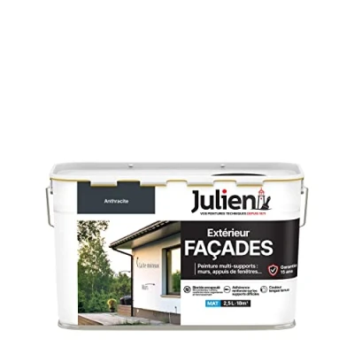 Image de Julien Peinture pour Façades Multi Supports en phase Aqueuse Murs extérieurs, appuis de fenêtres, soubassement, gouttières Anthracite 2,5 L