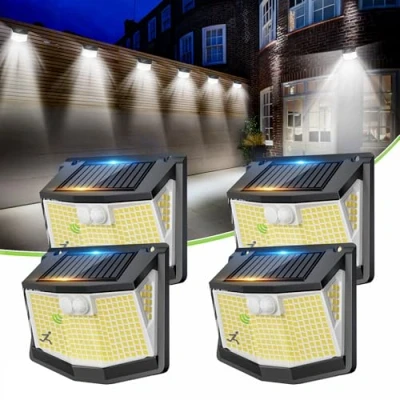 Image de CZHHMART 248 LED lampe Solaire Exterieur Détecteur Mouvement Lumiere IP65 Etanche éclairage 270 Sécurité sans Fil Mural Applique Garage Lot de 4