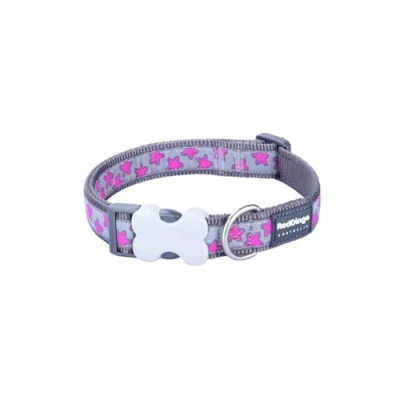 Image de Red Dingo Bucklebone Collier pour Chien Motif étoiles Rose Vif sur Gris Taille XS 12 mm