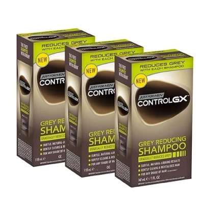 Image de PROMOO Just For Men Control GX Grey Reducing Shampooing pour cheveux gris à l&#039;huile de coco et l&#039;aloe vera Nouvelle formule améliorée Toutes les nuances Lot 3 118 ml
