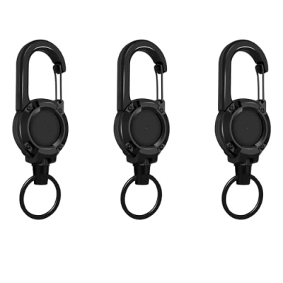 Image de Enrouleur Badge, Lot de 3 Porte Clé Retractable Clef Avec Câble en Acier 60cm Cle Extensible Badge Rétractable Pour Clés et Cartes (Noir)
