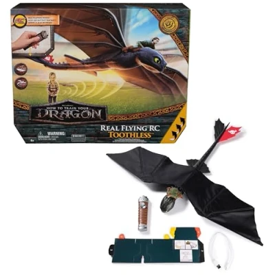 Image de Dreamworks Dragons How To Train Your Dragon Figurine Volante Krokmou 76 Cm Radiocommandée Avec Ailes Qui Battent Et Queue Réglable Mouvements Réalistes Jouet Enfant 4 Ans +