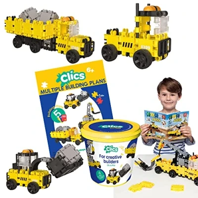 Image de Clics Builders Edition pour Les Enfants à partir de 3 Ans, Jouet éducatif créatif dans Un Ensemble 123 pièces, Blocs Construction Filles et garçons, Jouets Montessori STEM, durables