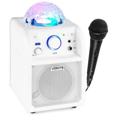 Image de Vonyx SBS50W Enceinte Karaoké avec Microphone Blanche, Fonction Bluetooth et Effet Lumineux LED, Autonomie 3 4h Max, Jelly Ball, Boule Disco, Parfait pour Une Soirée Entre Amis/Famille
