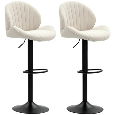 Image de Lot de 2 tabourets bar HOMCOM forme coquillage dossier, hauteur réglable et repose pieds cadre en acier beige