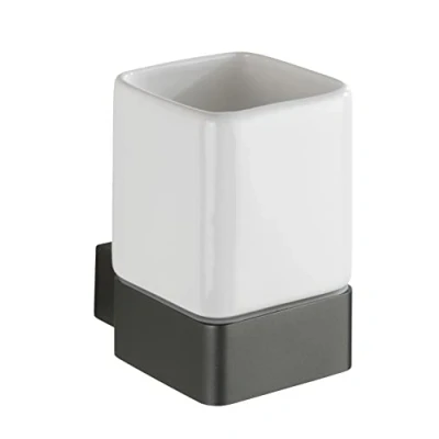 Image de WENKO Gobelet à Dents Montella Porte brosses Visser, Inoxydable, Aluminium, 7.3 x 10.4 10.2 cm, Anthracite