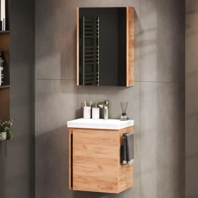 Image de Planetmöbel Meuble de salle bain avec miroir 50cm pour WC (chêne doré) WTU 50 PM+SPS PM