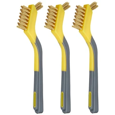 Image de Amazon Basics Lot de 3 mini brosses en laiton avec prise main douce, 12,7 mm, pour nettoyer et enlever la rouille, Jaune/Gris