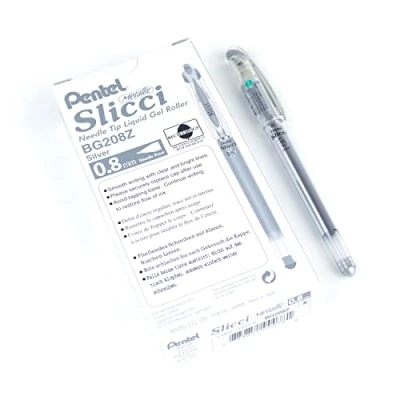 Image de Pentel Slicci pointe aiguille Arts métallisés 0,8 mm encre Gel Argenté Boîte de 12 (BG208 Z)