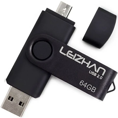 Image de leizhan Clé USB 64Go 2.0 OTG 2 en 1 Flash Drive Mémoire Stick pour PC Ordinateur Portable Android Smartphone Tablette Noir