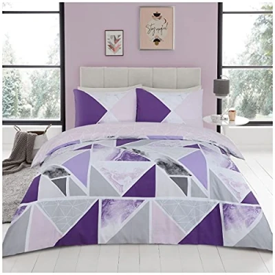 Image de GC GAVENO CAVAILIA Parure de lit imprimée Facile d&#039;entretien, Housse Couette réversible en Polycoton Violet/Gris 686750