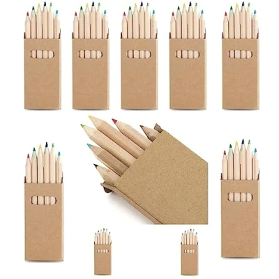 Image de 600 crayons certifiés selon EN71 3 et 1 en 100 ensembles, chacun avec 6 crayons, comme cadeaux de fête pour les restaurants ou hôtels dans un étui carton durable