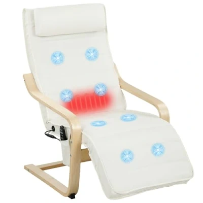 Image de HOMCOM Fauteuil de Salon, Relax massant et Chauffant avec Dossier Haut, Appui tête, Repose Pieds réglable, télécommande Poche latérale, Tissu Aspect Lin, pour Chambre crème
